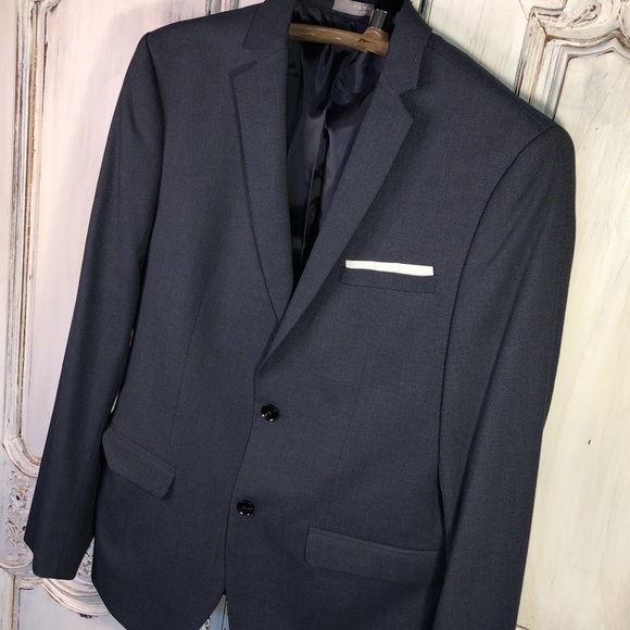 Zara Man Blue Two Button Front Closing Sport Coat with Built In Pocket Square - Picture 3 of 11